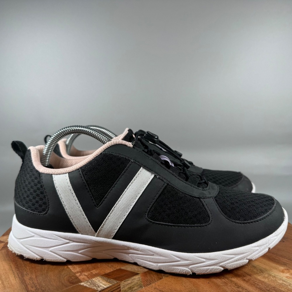 Vionic Maren Womens 10 Black White Pink Bungee Lace Athletic Walking Shoes